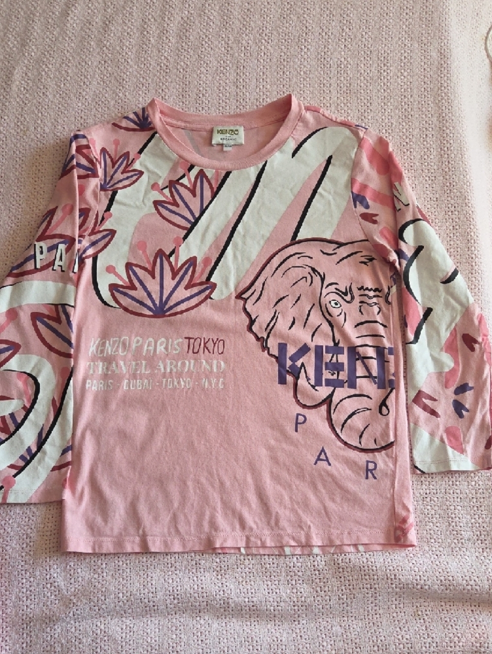 KENZO Kids Light Pink Graphic Short Sleeve Tee Girls Size 10 - Picture 6 of 12